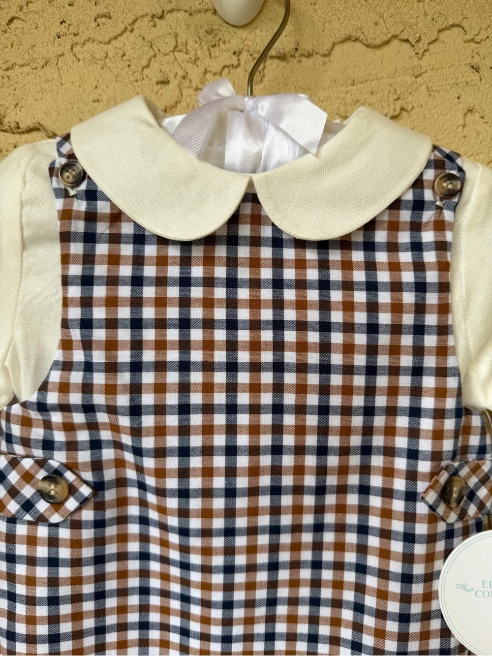Edgehill Collection Baby Boys Long Sleeve Plaid Jon Jon Romper NWT